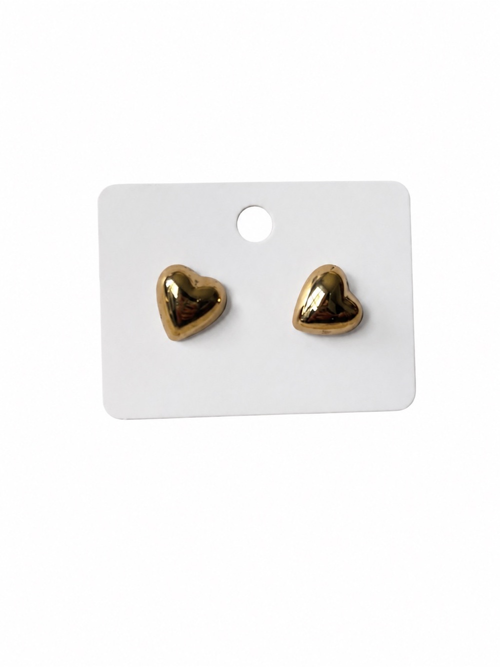 Gold Tone Puffy Heart Stud Earrings Minimalist Love Jewelry